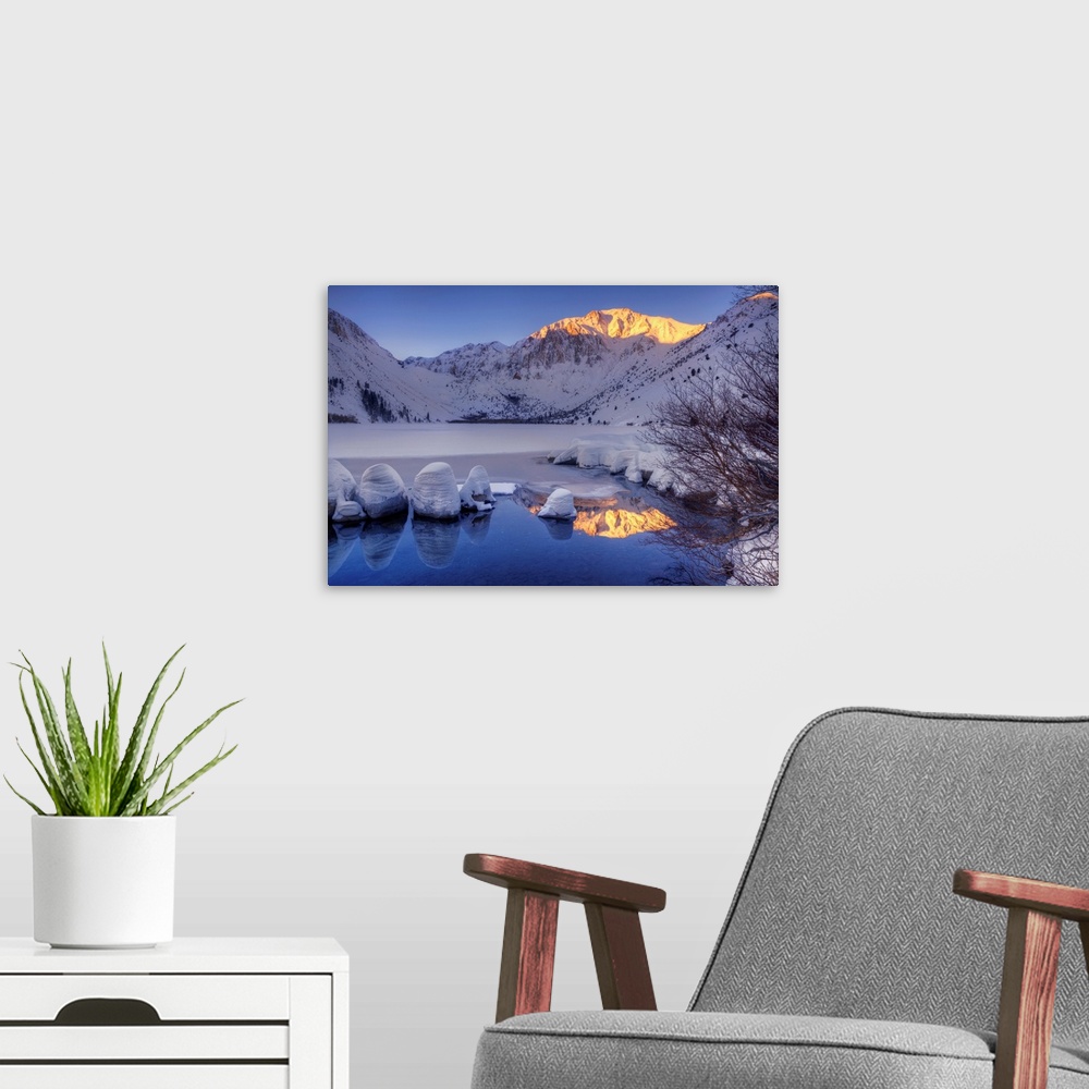 A modern room featuring USA, California, Sierra Nevada Range. Winter sunrise at Convict Lake.