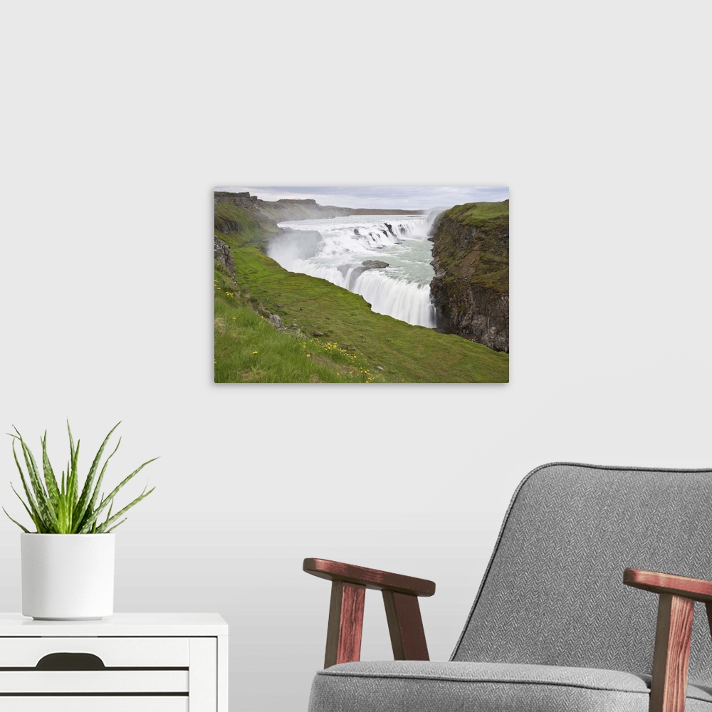 A modern room featuring View of Gulfoss, the most popular waterfall in Iceland.
