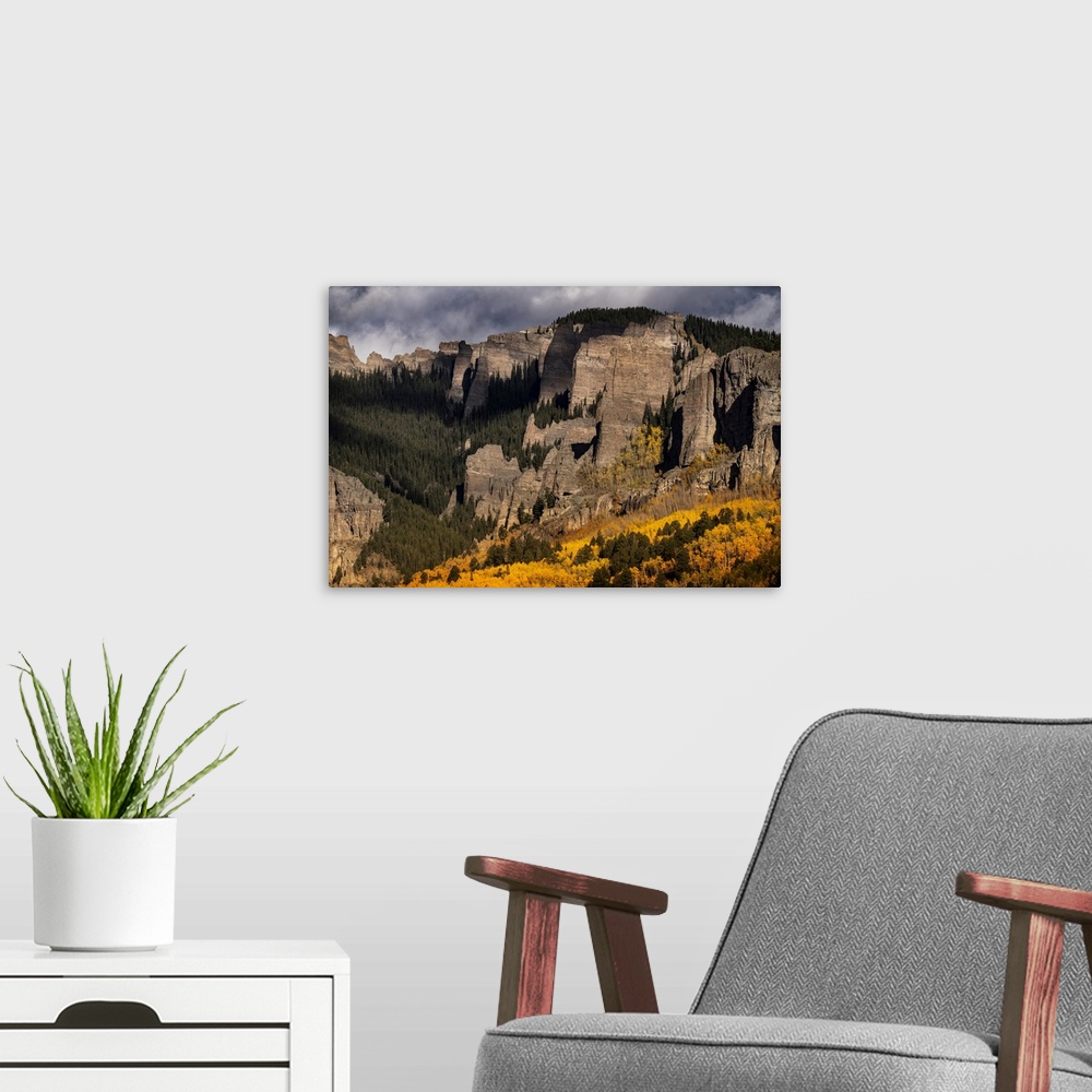 A modern room featuring USA, North America, Colorado. West Elk Mountains, Sunrise Storm Clouds Above Mountain And Forest ...