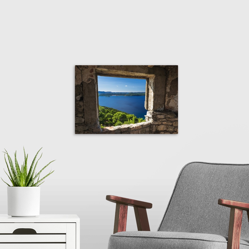 A modern room featuring Window view at St. Michael's Fort, Ugljan Island, Dalmatian Coast, Croatia.