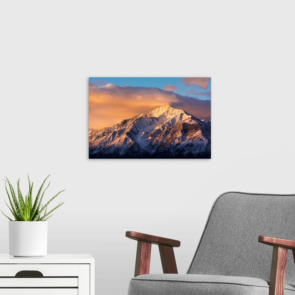 A modern room featuring Winter sunrise on Mount Tom, Inyo National Forest, Sierra Nevada Mountains, California USA.