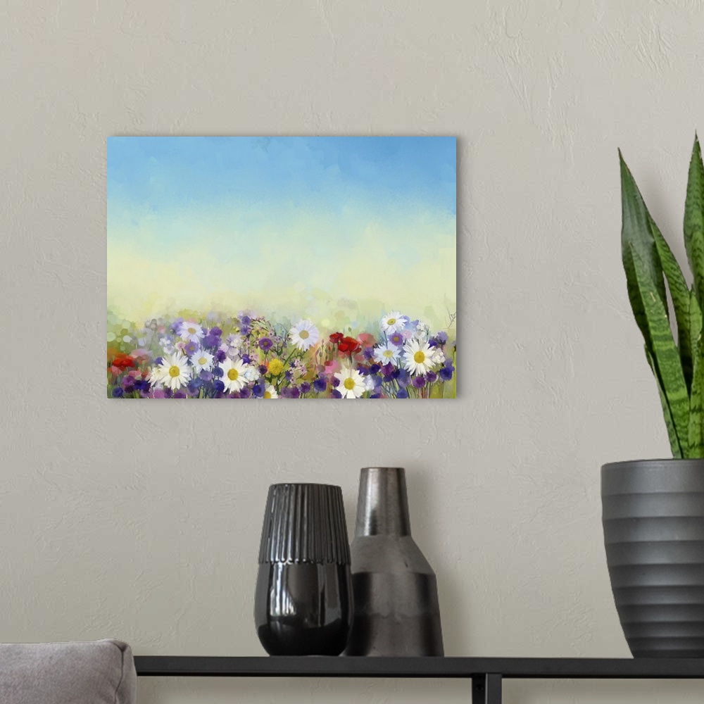 A modern room featuring Originally an oil painting, flowers spring background. Flowers in soft color and blur style for b...