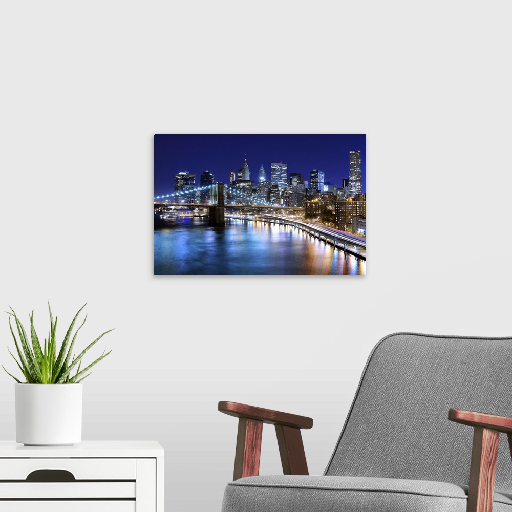 A modern room featuring Skyline of downtown New York, New York.