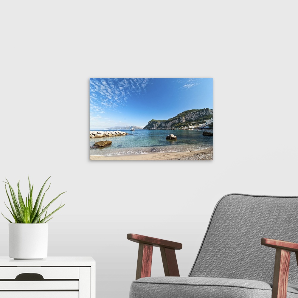 A modern room featuring Seascape shot on the island of Capri, Italy.