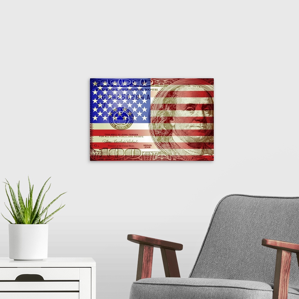 A modern room featuring USA Flag