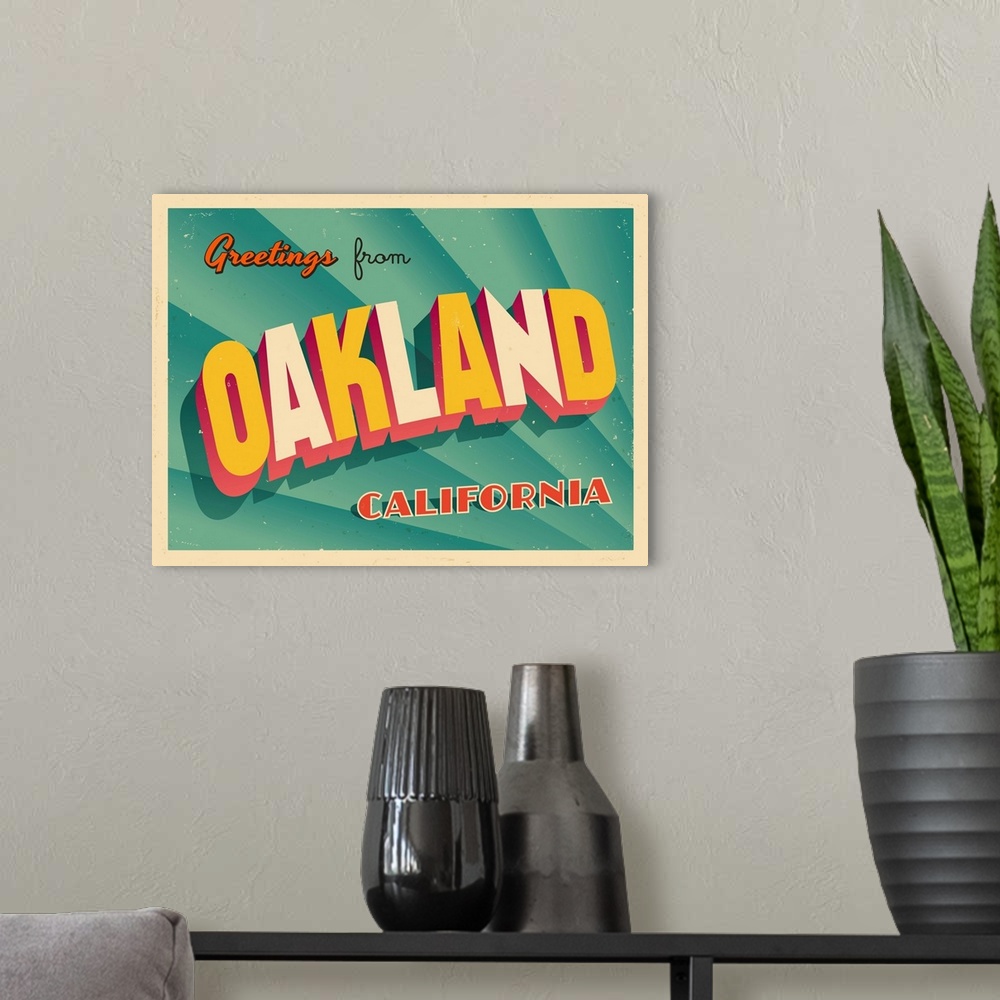 A modern room featuring Vintage touristic greeting card - Oakland, California.