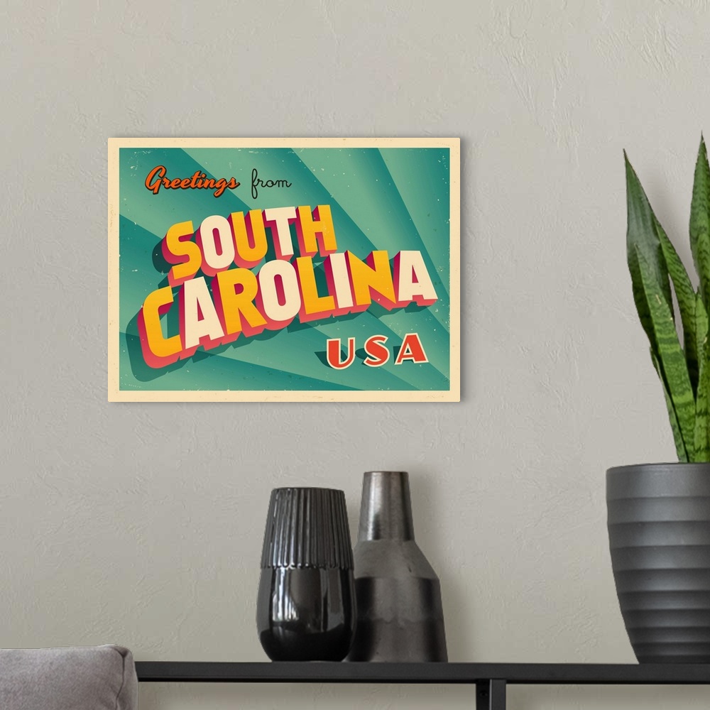 A modern room featuring Vintage touristic greeting card - South Carolina.
