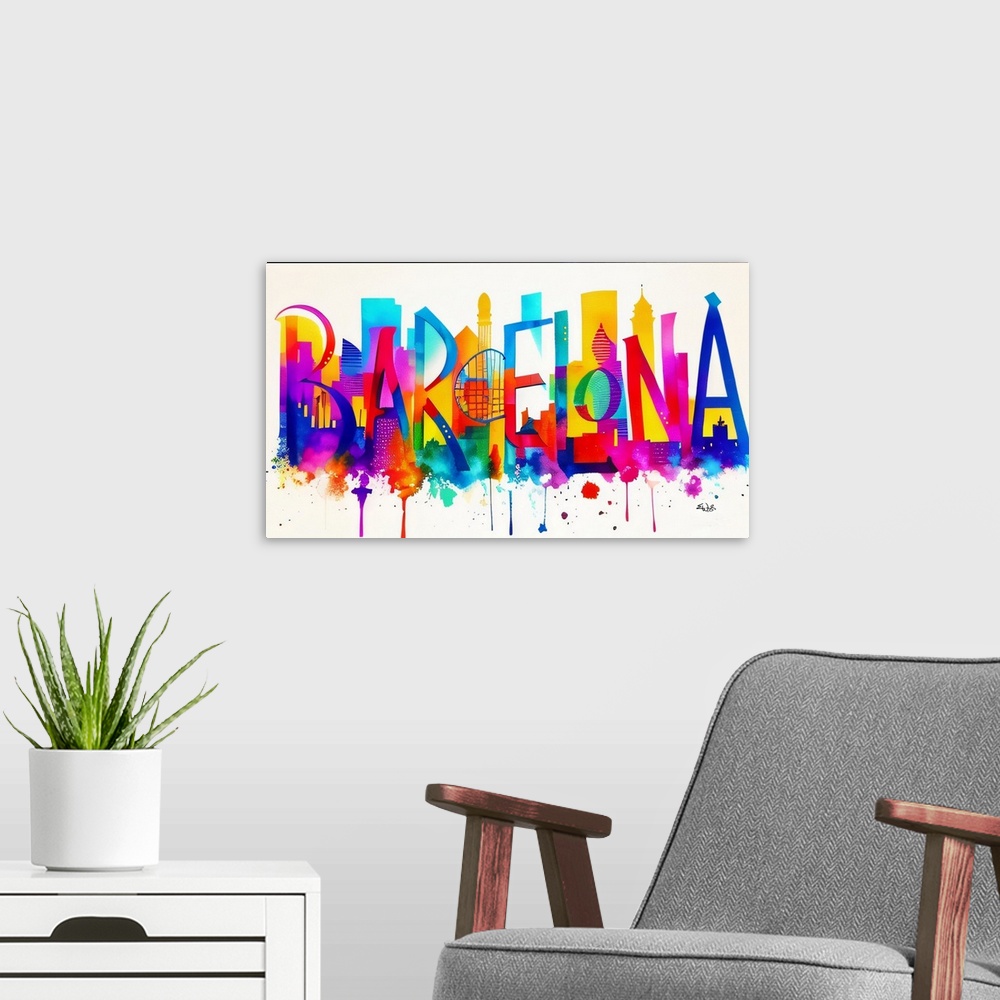 A modern room featuring City Strokes Barcelona