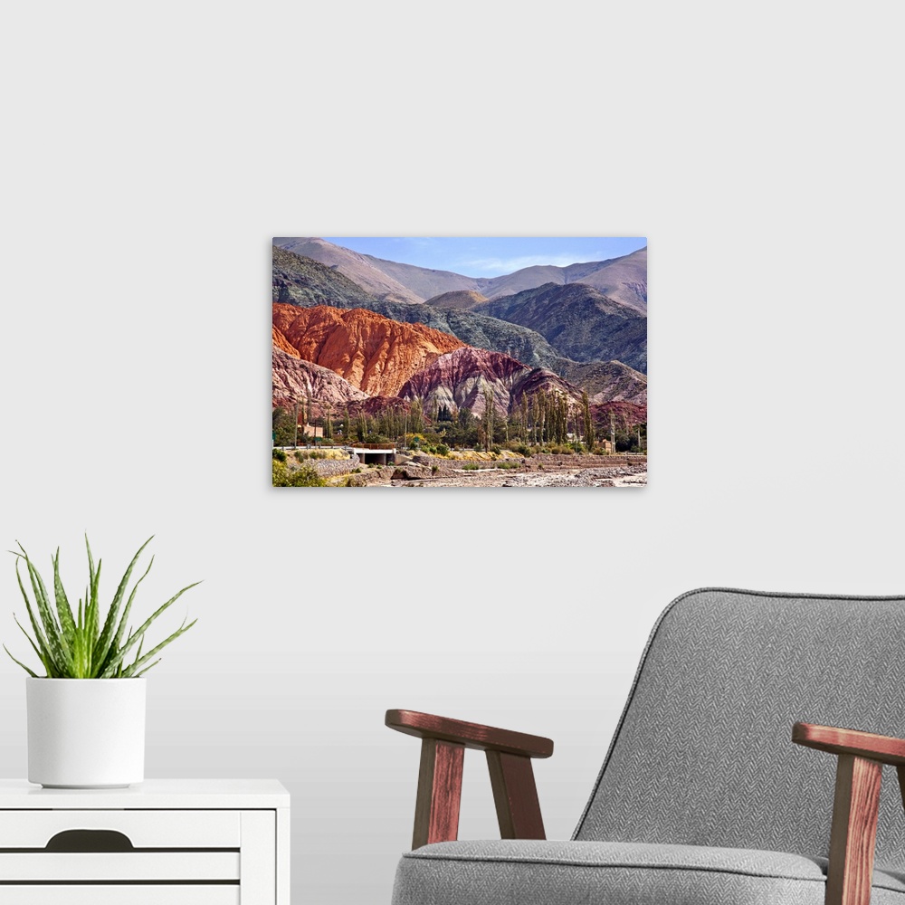 A modern room featuring Argentina, Jujuy, Purmamarca, seven colors mountain