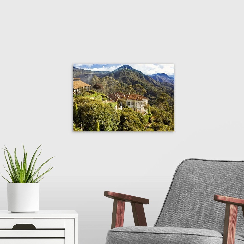 A modern room featuring Colombia, Bogota, Monserrate Hill, Santa Clara Restaurant and Guadalupe mountain