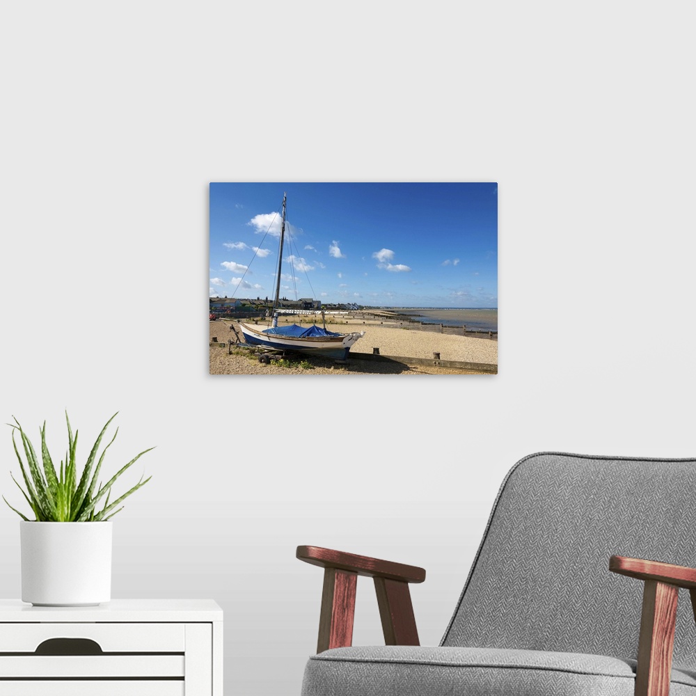 A modern room featuring England, Kent, Whitstable, Boat on the beach