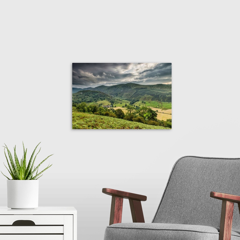 A modern room featuring United Kingdom, UK, England, Great Britain, Lake District, Cumbria, Kirkstone Pass, View across t...