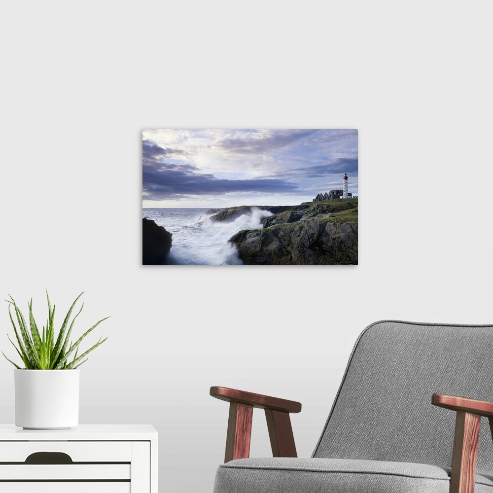 A modern room featuring France, Brittany, Atlantic ocean, Finistere, Pointe Saint-Mathieu, lighthouse