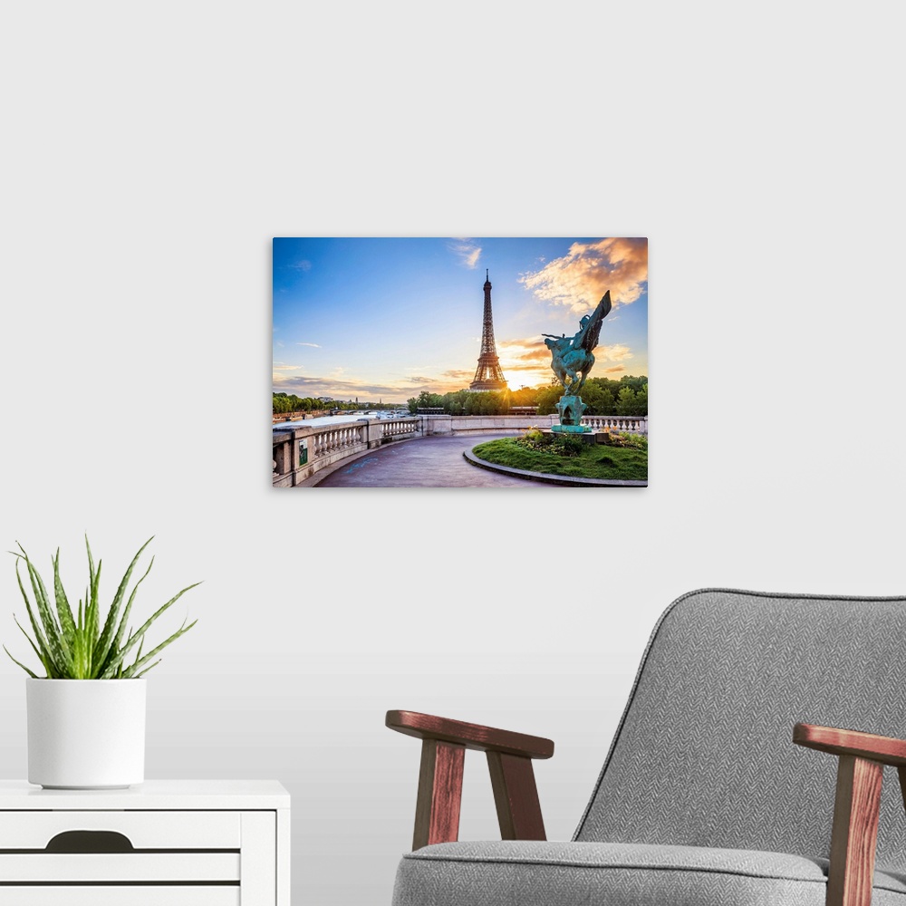 A modern room featuring France, Paris, Eiffel Tower, Invalides, Eiffel Tower, view from the Bir-Hakeim bridge.