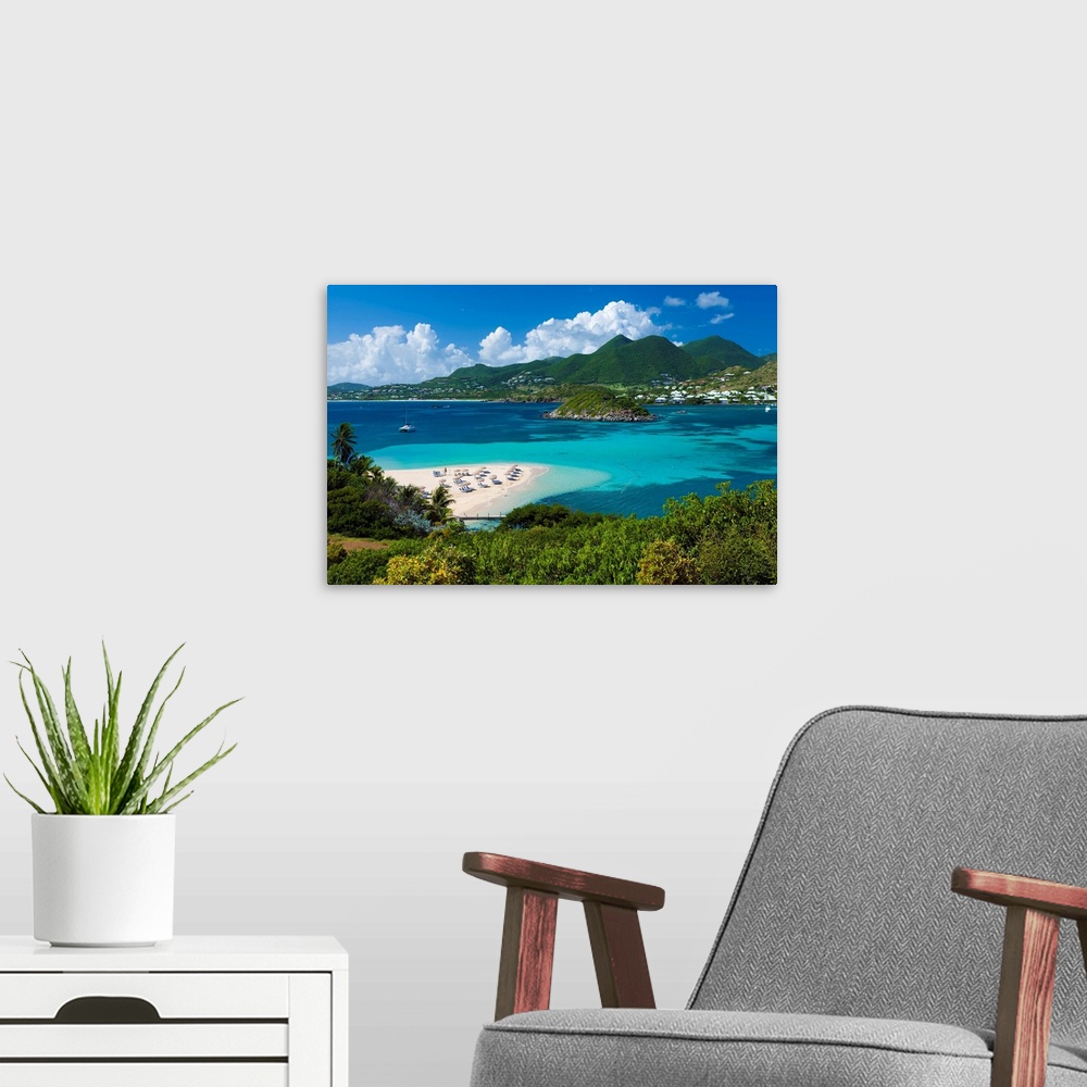 A modern room featuring French Antilles, French West Indies, beach of Pinel island and the St Martin island