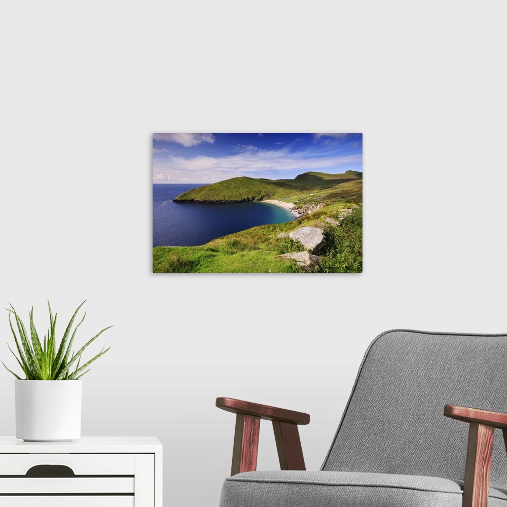 A modern room featuring Ireland, Mayo, Achill Island, View of Keem Bay, near Achill Head