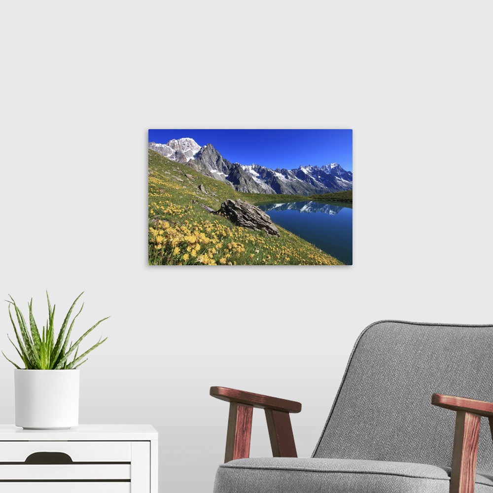 A modern room featuring Italy, Aosta Valley, Alps, Courmayeur, Val Veny, Lac Checrouit