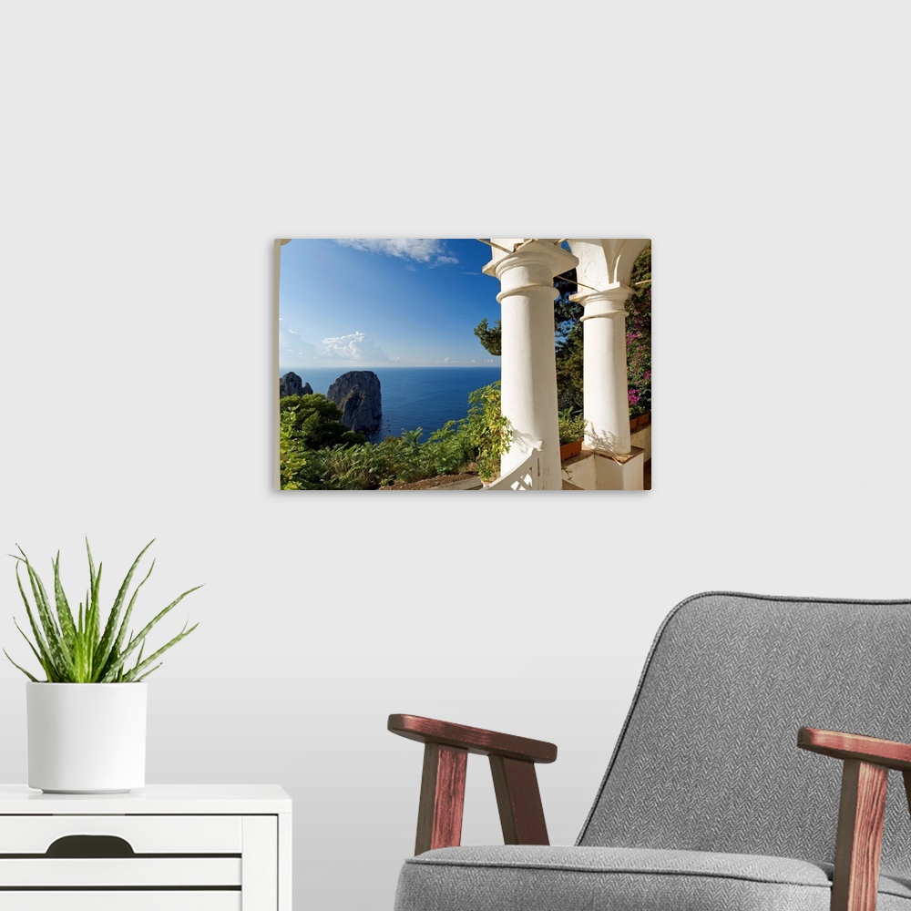 A modern room featuring Italy, Campania, Capri, View from Punta Tragara towards Faraglioni