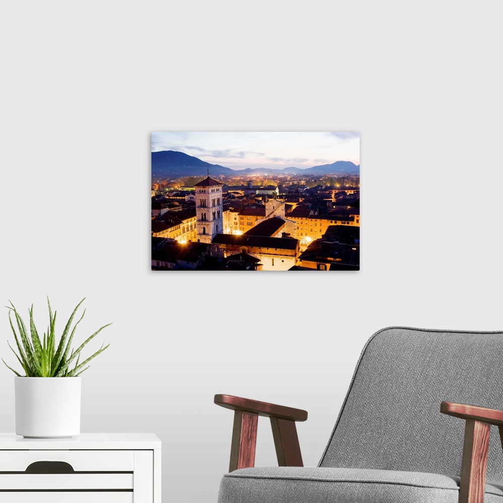 A modern room featuring Italy, Tuscany, Lucca, The town and the Chiesa (church) di San Michele