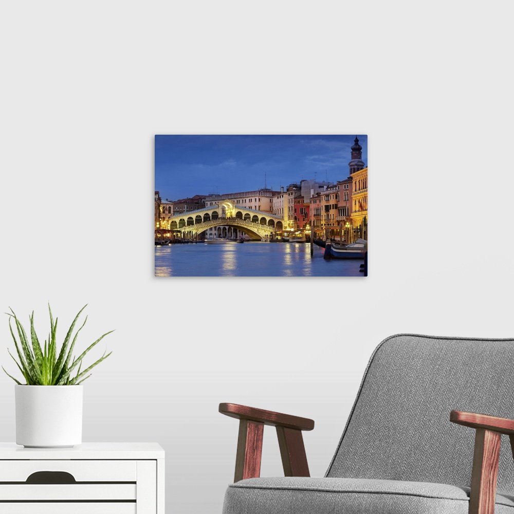 A modern room featuring Italy, Veneto, Venice, Rialto Bridge, Grand Canal and Rialto Bridge at night