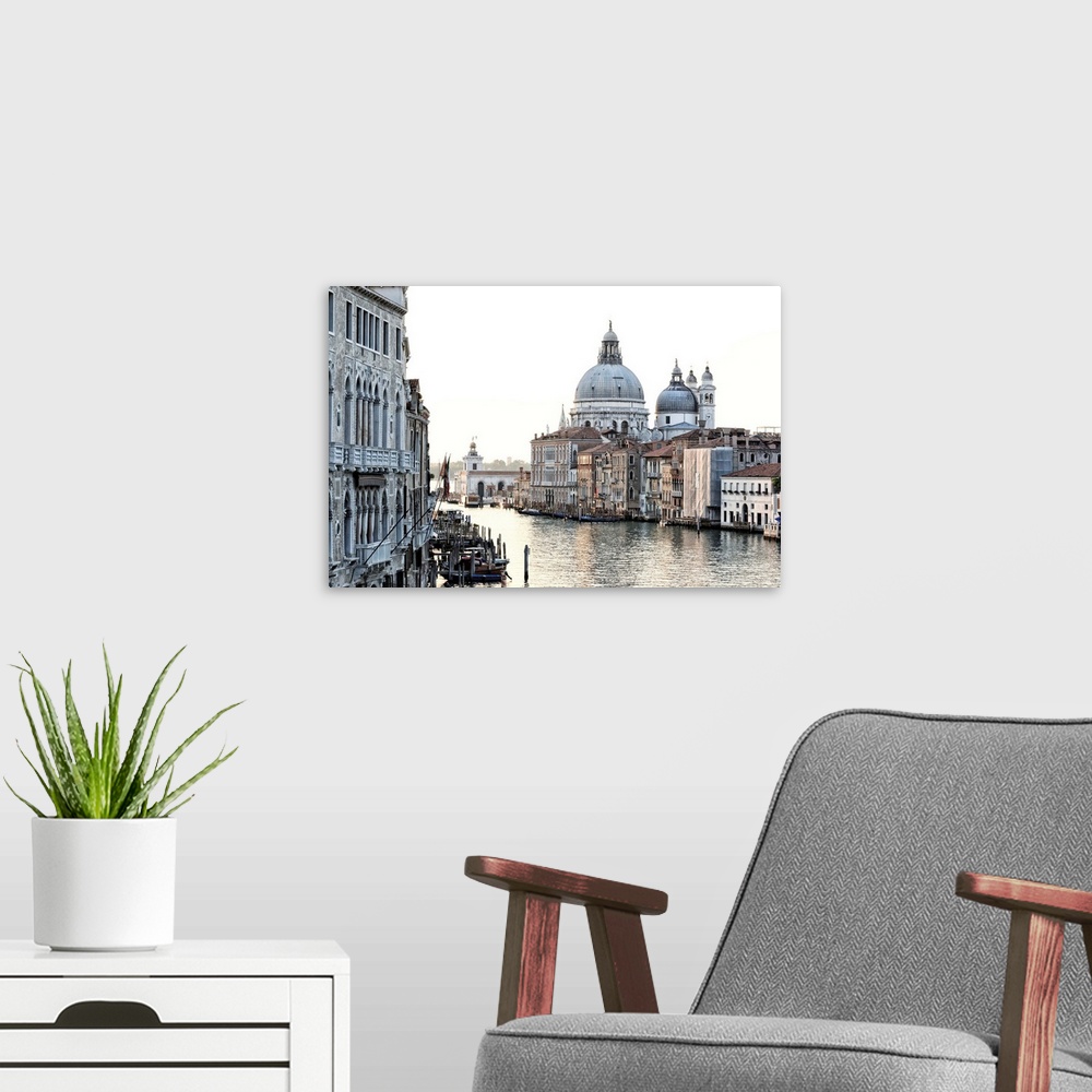 A modern room featuring Italy, Venice, Santa Maria della Salute, Santa Maria della Salute and the Grand Canal at dawn.