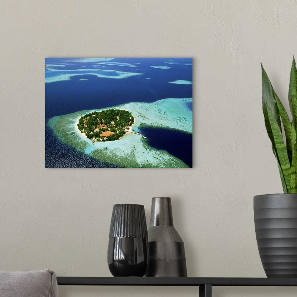 A modern room featuring Maldives, Male Atoll, Villivaru, Tropics, Indian ocean, Aerial of the island