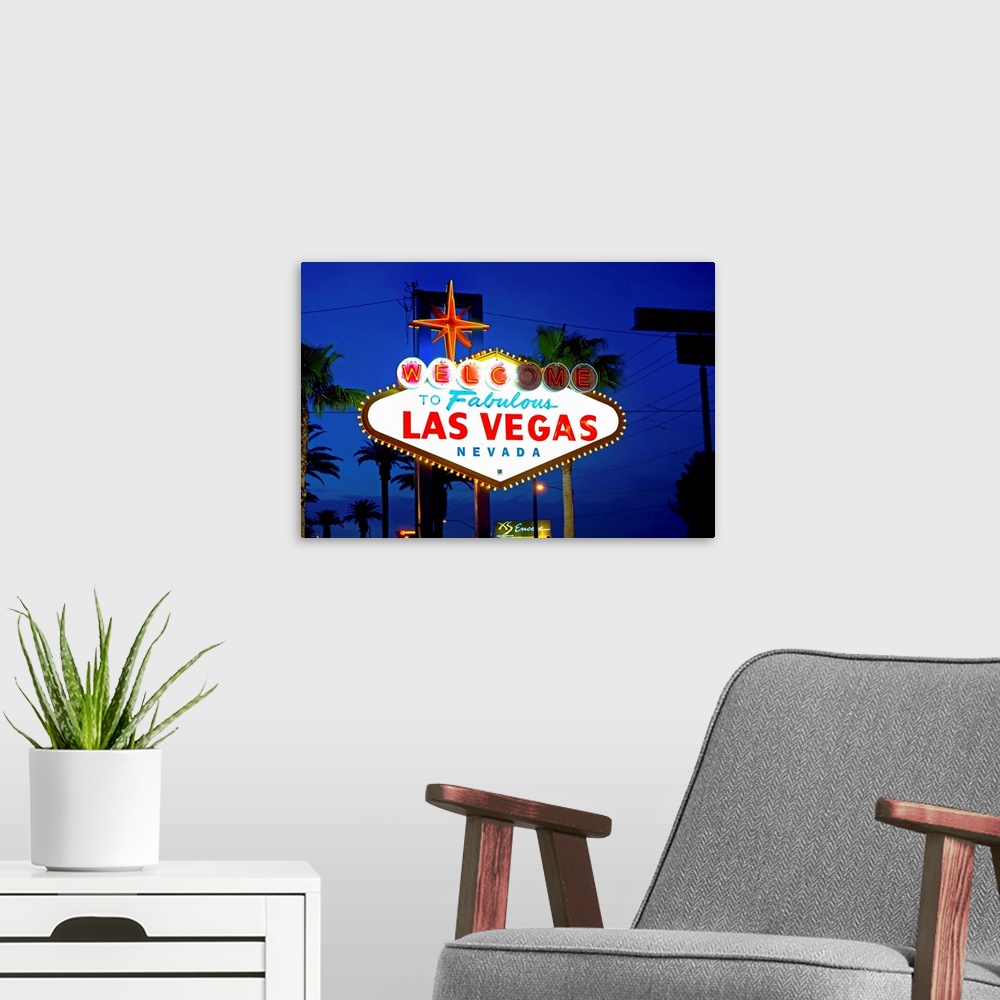 A modern room featuring Nevada, Las Vegas, Welcome To Las Vegas sign