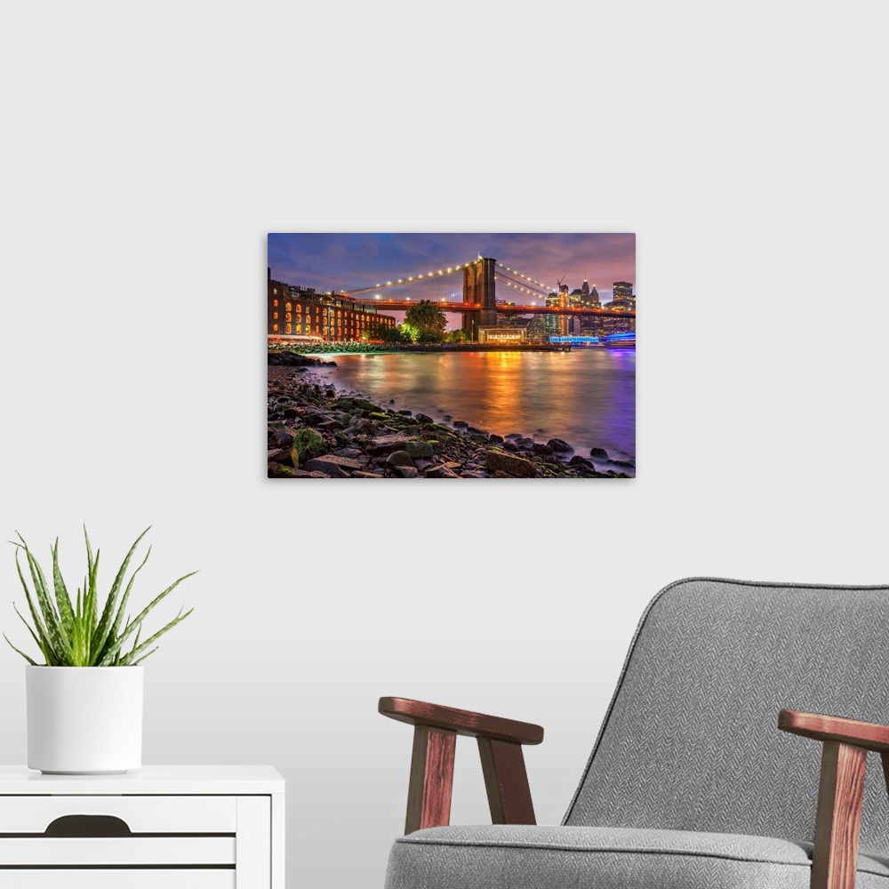 A modern room featuring New York City, Brooklyn, Brooklyn Bridge Park, Bridge with Empire Stores, Jane's Carousel and Low...