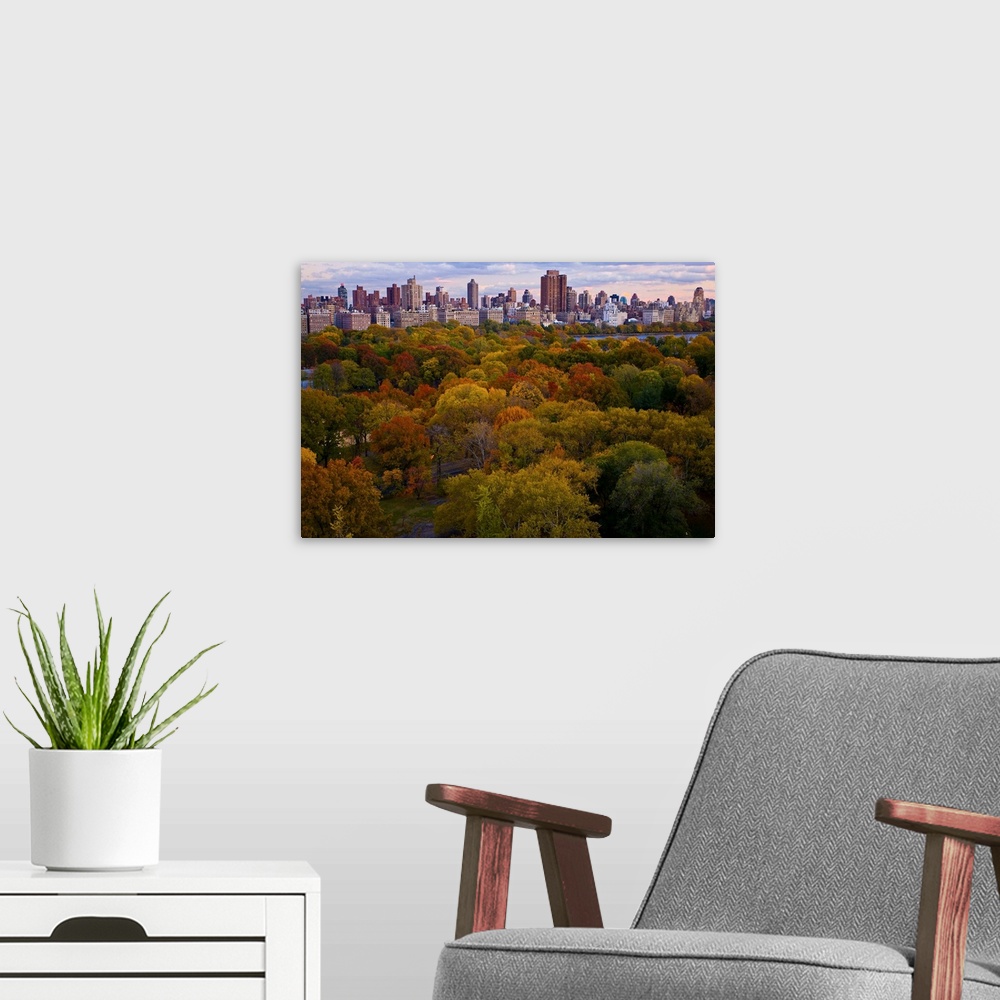 A modern room featuring New York City, Manhattan, aerial view of Central Park