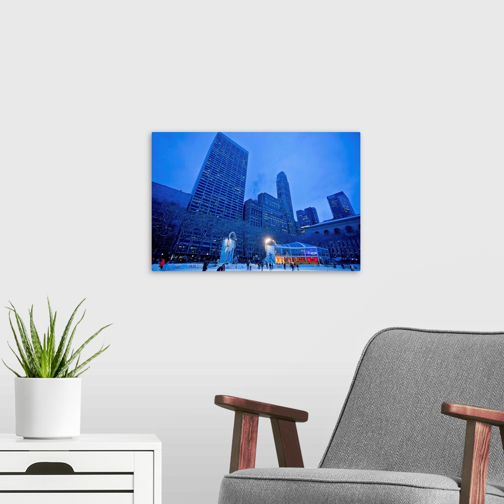 A modern room featuring New York, New York City, Bryant Park, Citi Pond at Bryant Park