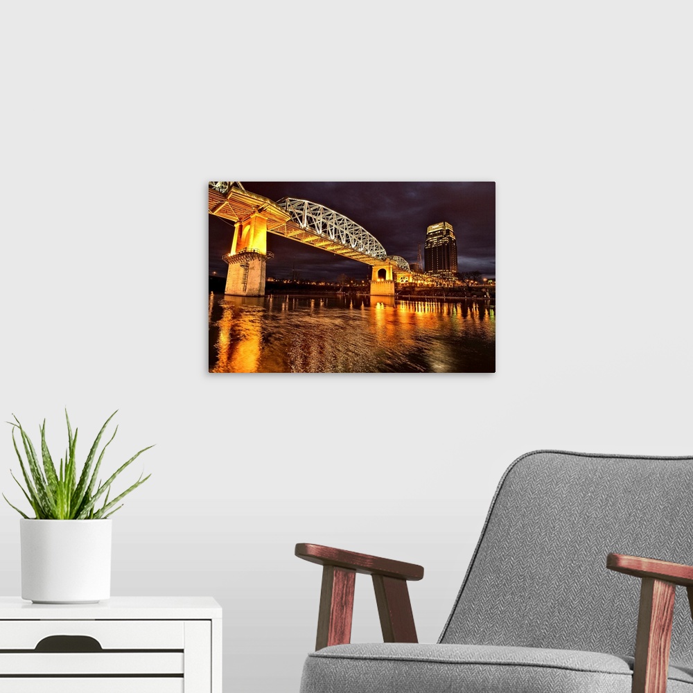 A modern room featuring Tennessee, Nashville, Shelby Street Bridge over Cumberland River