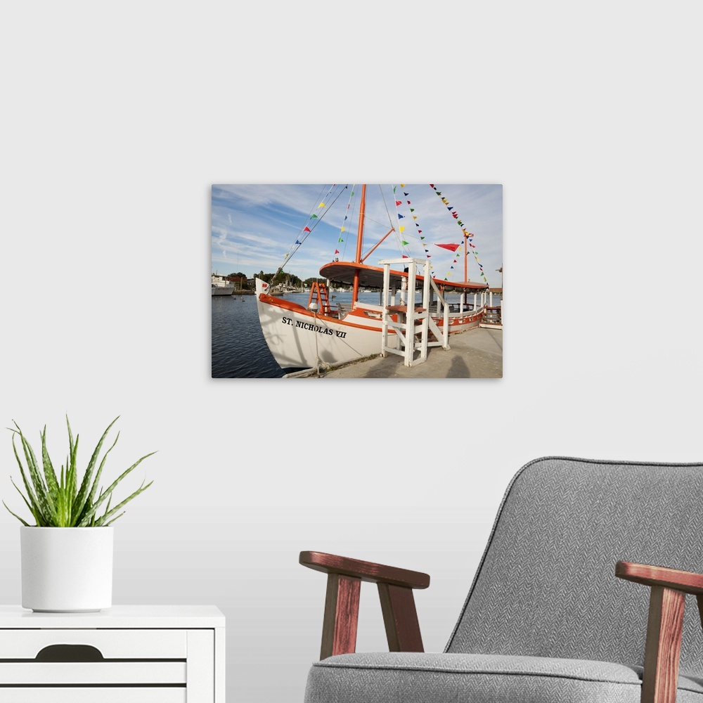 A modern room featuring United States, Florida, Pinellas, Colorful boat in Tarpon Springs
