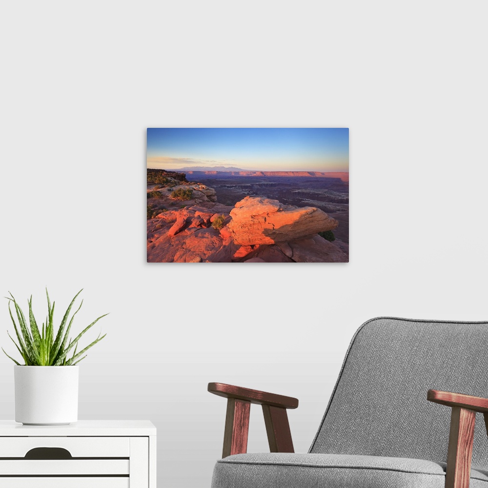 A modern room featuring United States, Utah, Canyonlands National Park, Grand View overlook at sunset