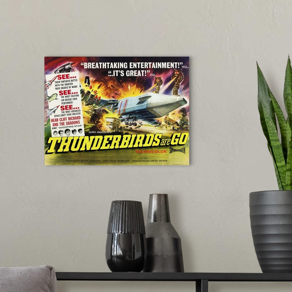 A modern room featuring Thunderbirds Are Go - Vintage Movie Poster