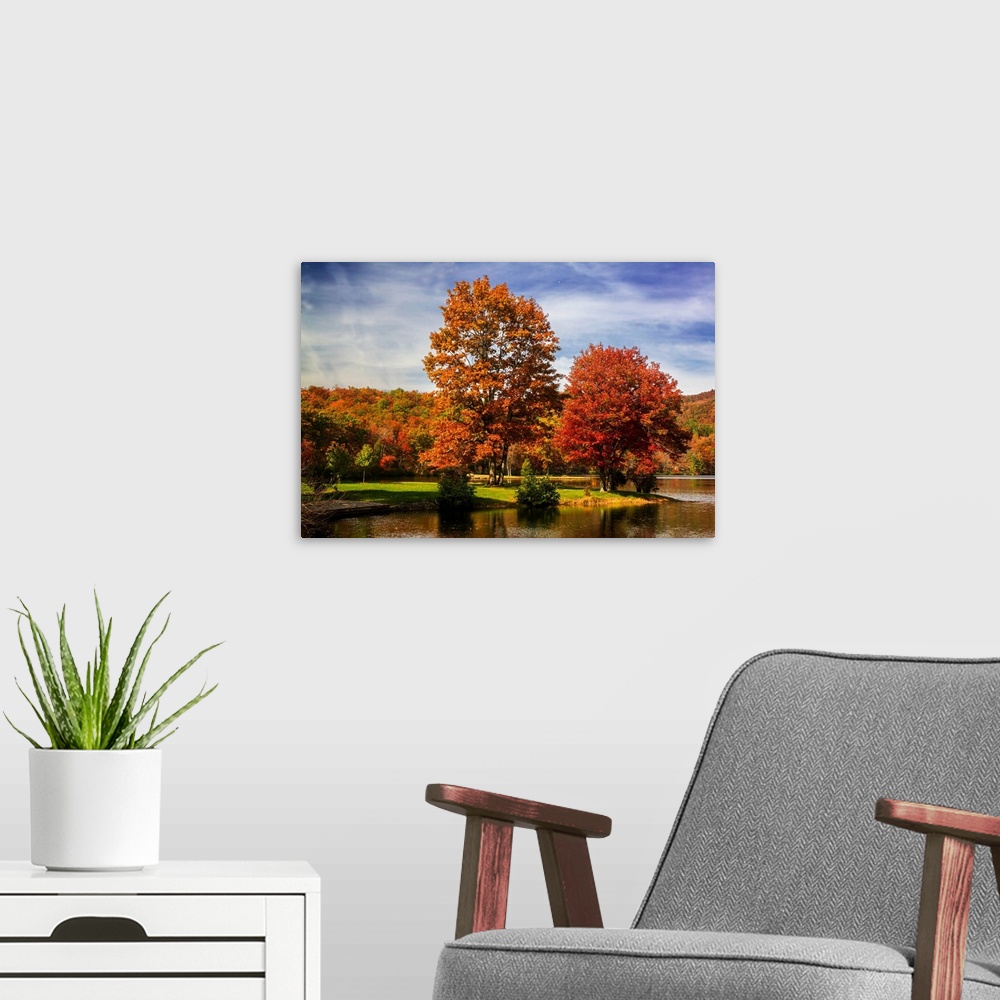 A modern room featuring Autumn by the River -2