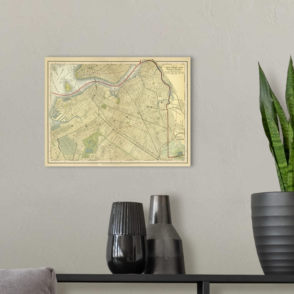 A modern room featuring Vintage map of Brooklyn, New York