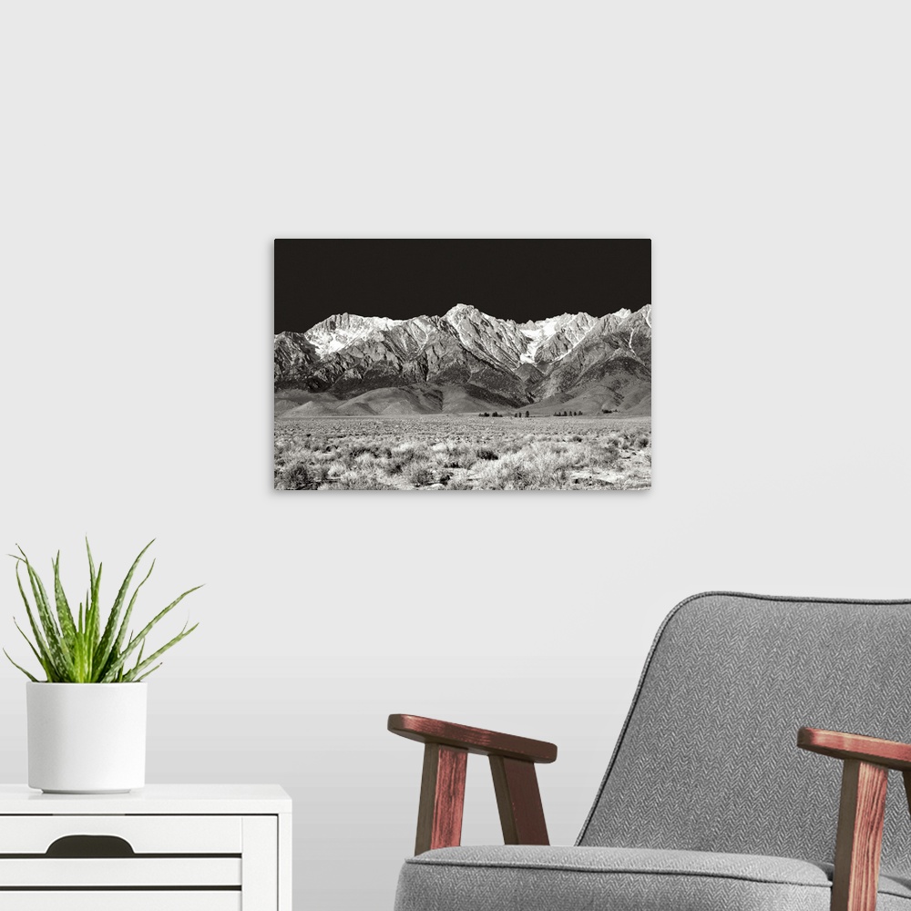 A modern room featuring Sierra Nevada Mountains I Black and White