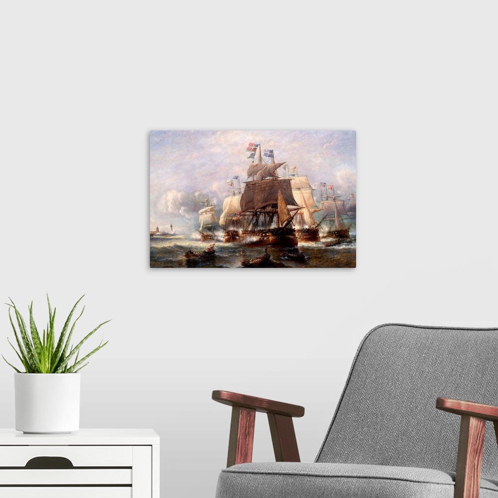 A modern room featuring A Naval Engagement By Francois Musin