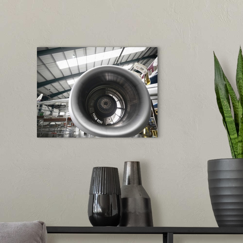 A modern room featuring Airplane engine