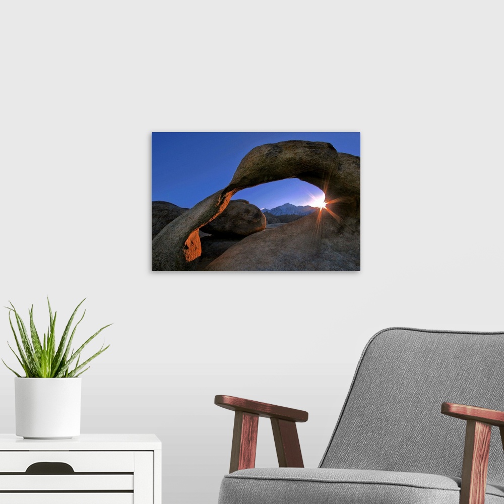 A modern room featuring Sunset at Moebius Arch in the Alabama Hills, Sierra Nevada, California