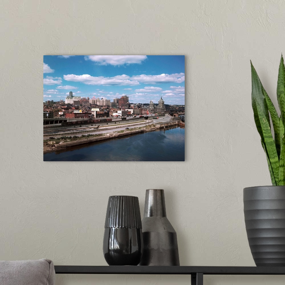 A modern room featuring Albany, New York, Skyline