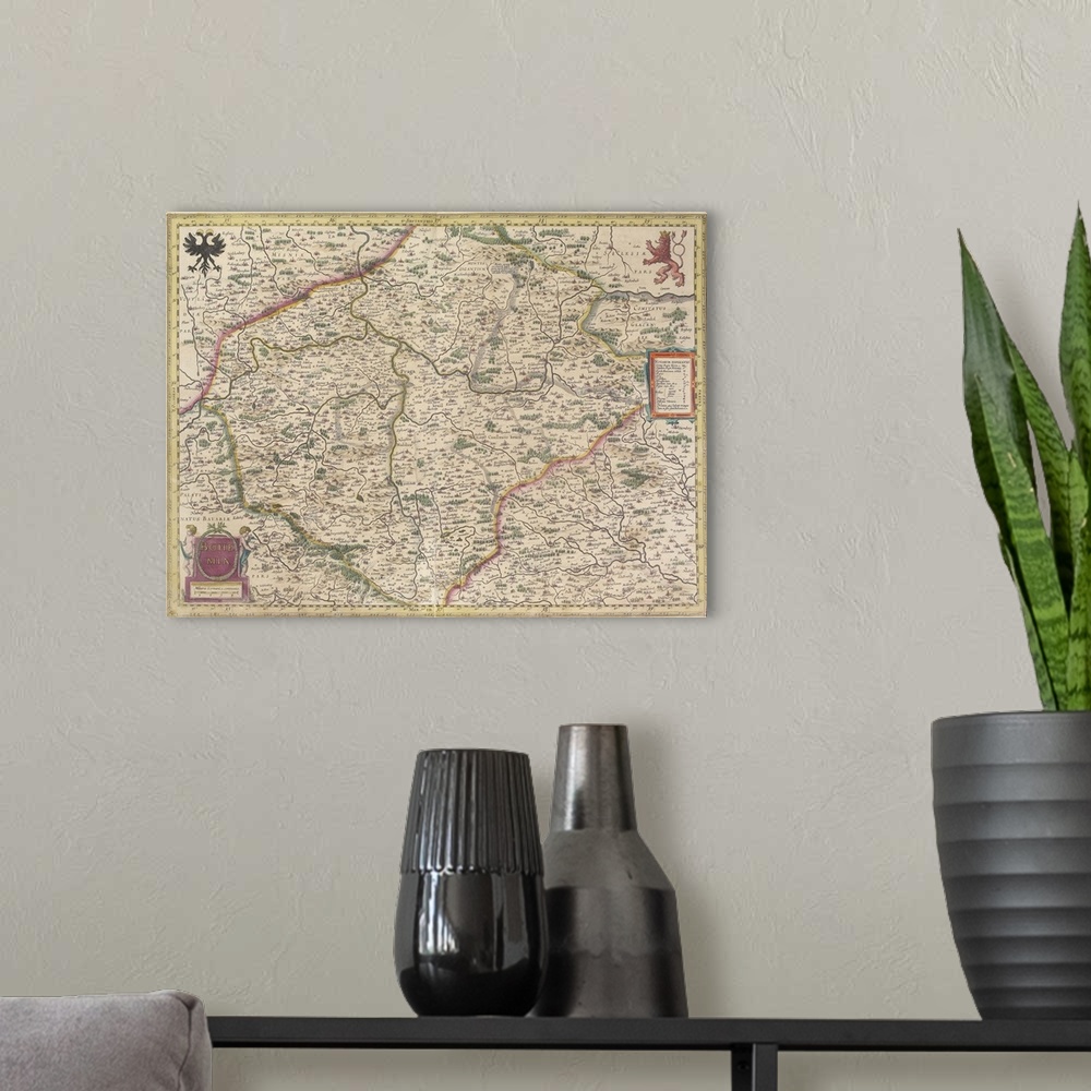 A modern room featuring Antique map of Bohemia