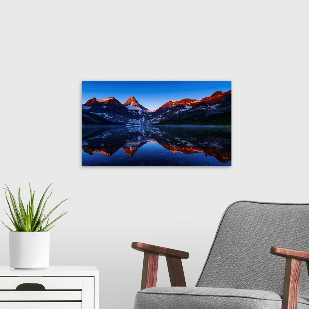 A modern room featuring Canadian Matterhorn - Mt. Assiniboine SunriseThis shot was taken at Lake Magog, Alberta, Canada, ...