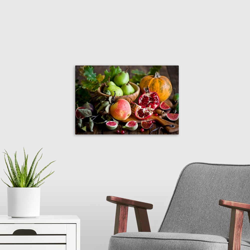 A modern room featuring Autumn fruit