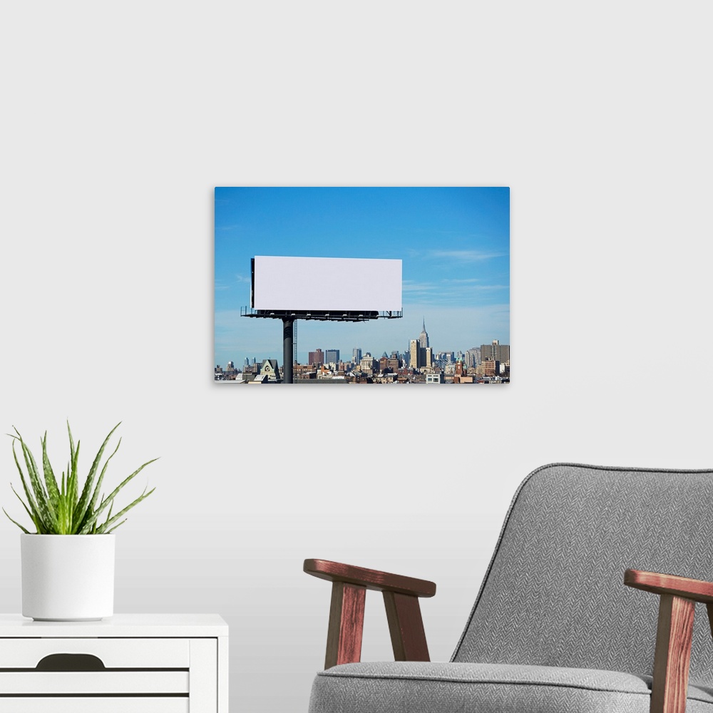 A modern room featuring Blank billboard