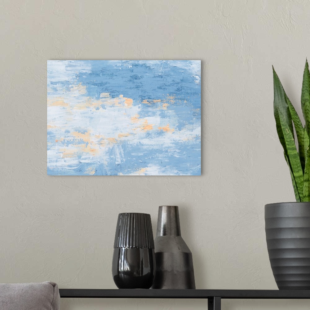 A modern room featuring Blue-White Oil Painting