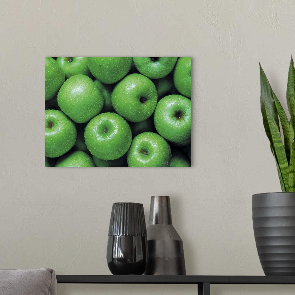 A modern room featuring Bunch of green apples