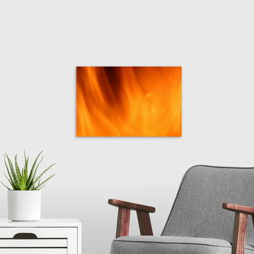 A modern room featuring Burning flames