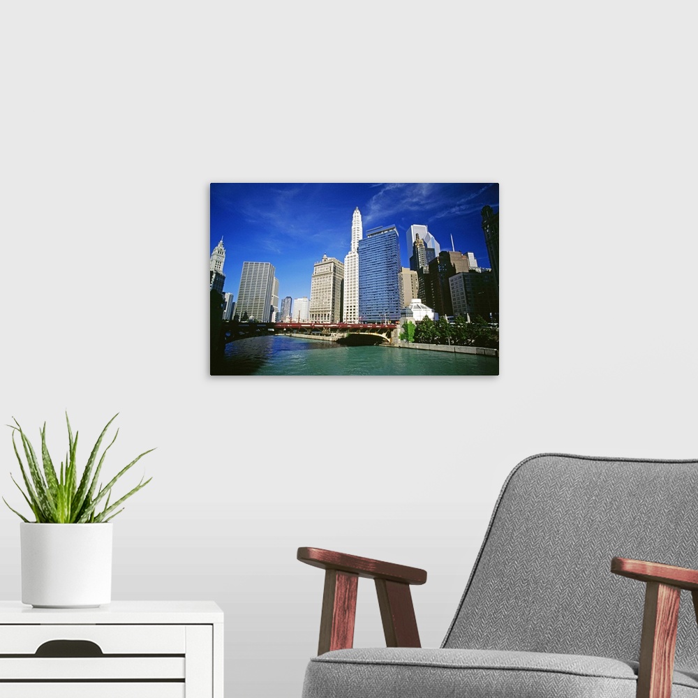 A modern room featuring Chicago river and downtown in Chicago, Illinois, USA