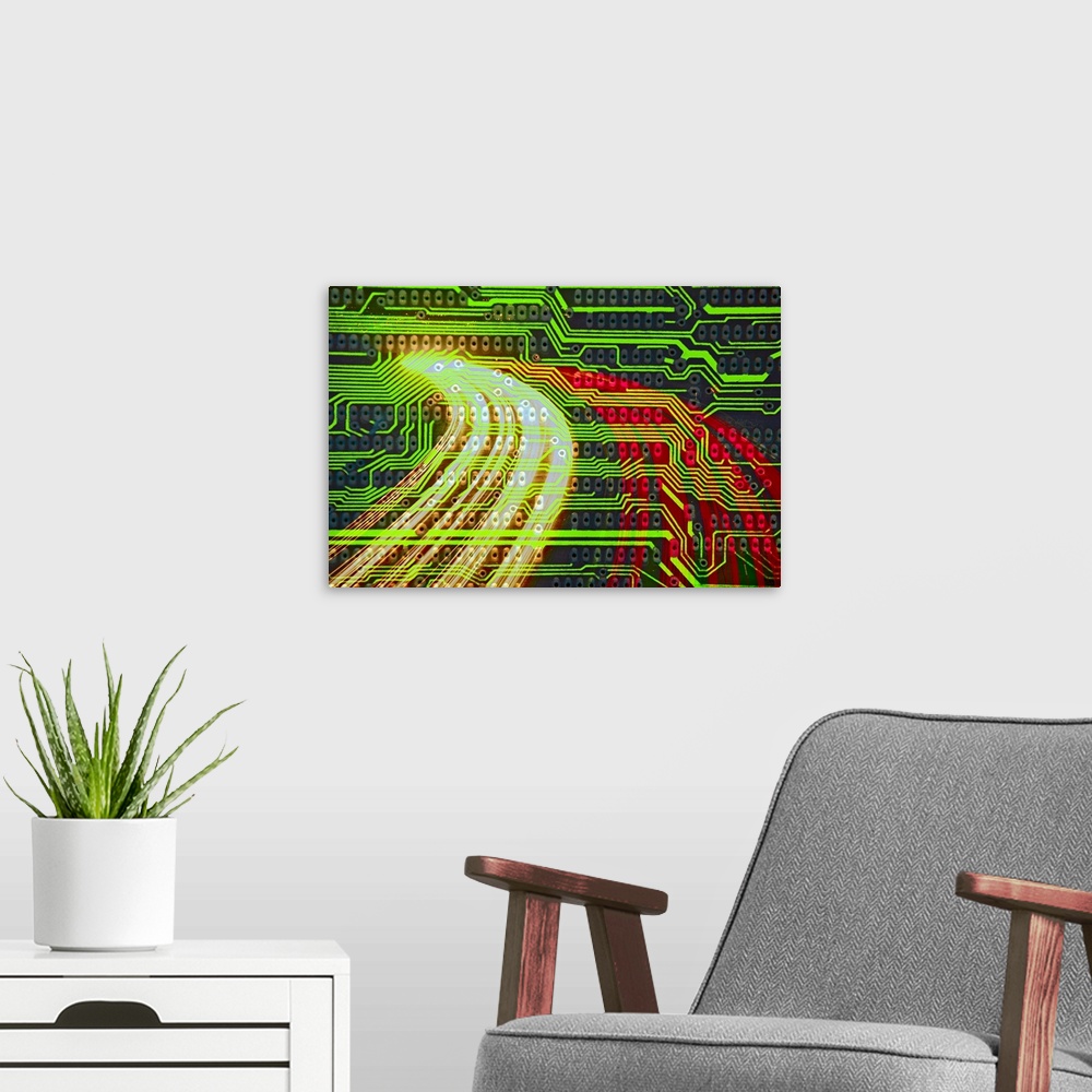 A modern room featuring Montage of circuitry and traffic